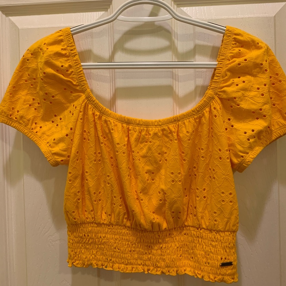 Mustard yellow crop eyelet top by Hollister